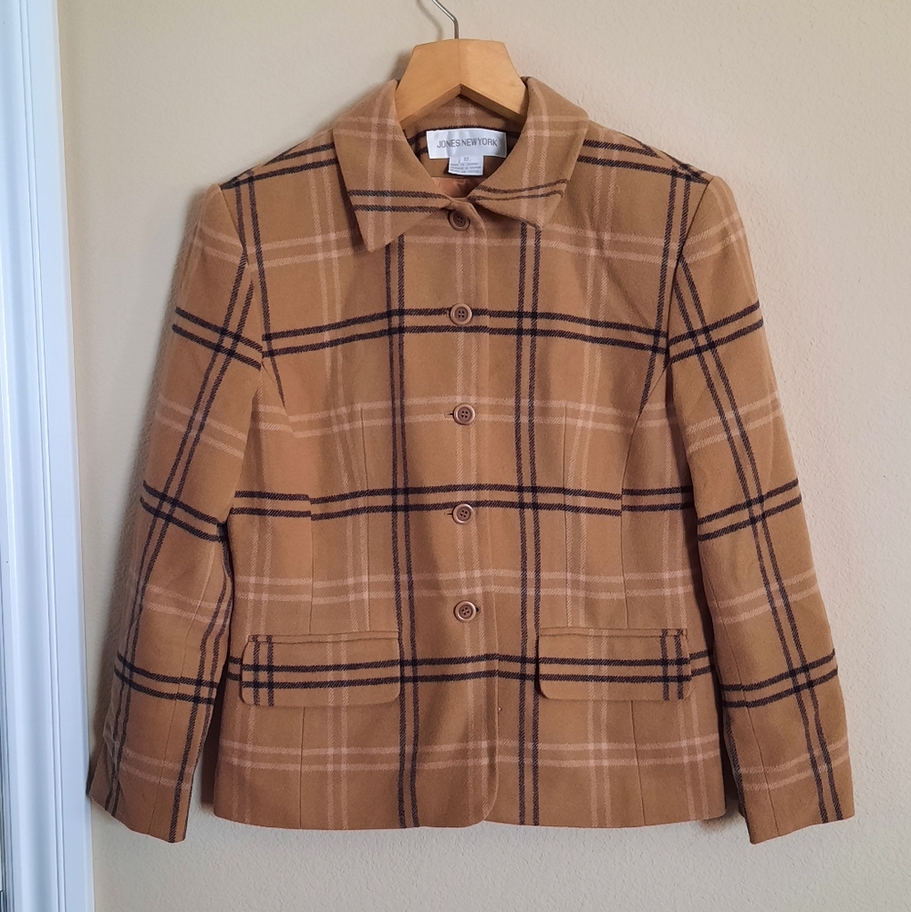 Vtg Jones Cropped Wool Coat Peacoat Trench Coat Plaid